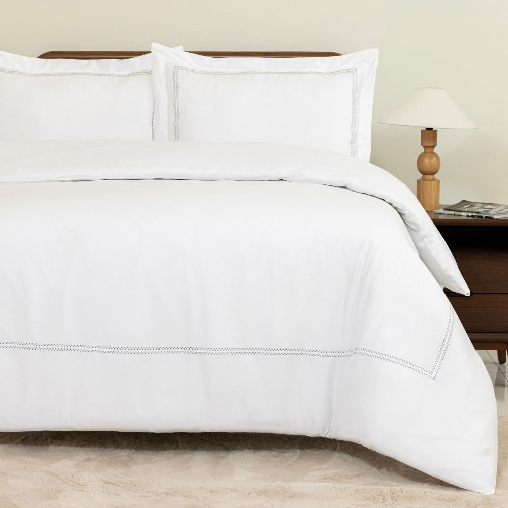 Super King Size 200 Thread Count Duvet Cover Set - Wilko Oxford Grey Mhg Living - Image 3