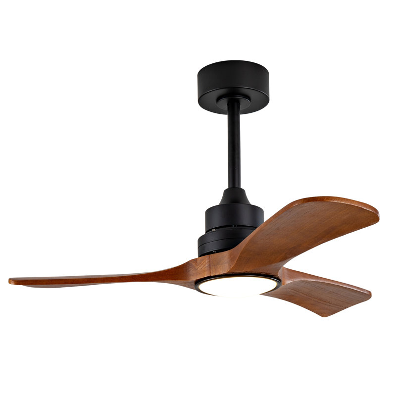 Ceiling Fan Light With 6-Speed Remote Control Black Three-Blade Reversible Wooden Fan Blades DC Motor Ideal For Bedrooms