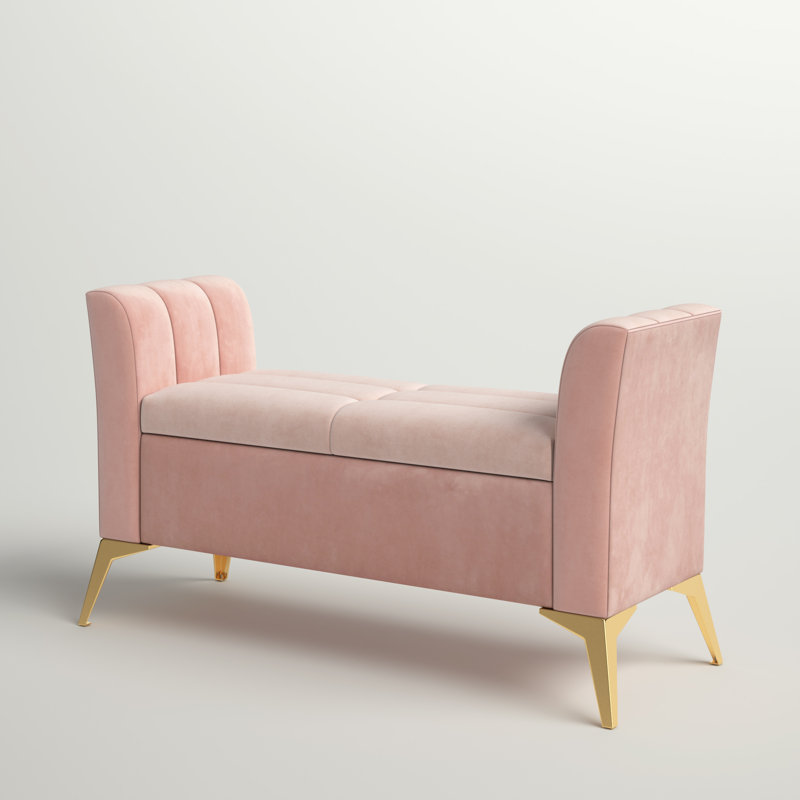 Thierry 121cm Wide Velvet Tufted Rectangle Solid Colour Ottoman with Storage, Blush Pink