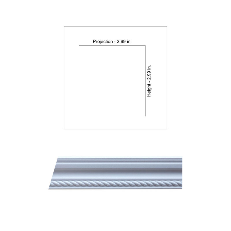 White Styrofoam Rope Design Glue-Up Crown Molding Set