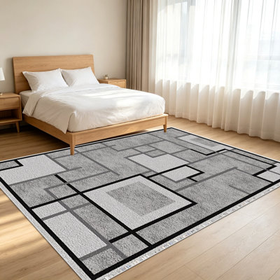 Tapis à motif géométrique 1PC pour le salon, doux et confortable, adapté à toutes les saisons, facile à entretenir, tapis de sol intérieur lavable à la machine, sous la table de ferme convenant à la chambre à coucher, salle à manger, couloir, patio, bureau, maison .. .