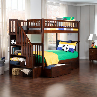Ilariana Wood Bunk Bed with Staircase and Drawers 