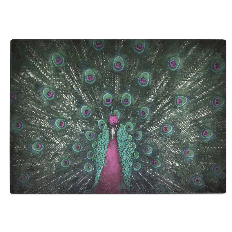 Glass Mesmerising Pink & Green Peacock Chopping Board, 28.5 cm W x 20 cm L