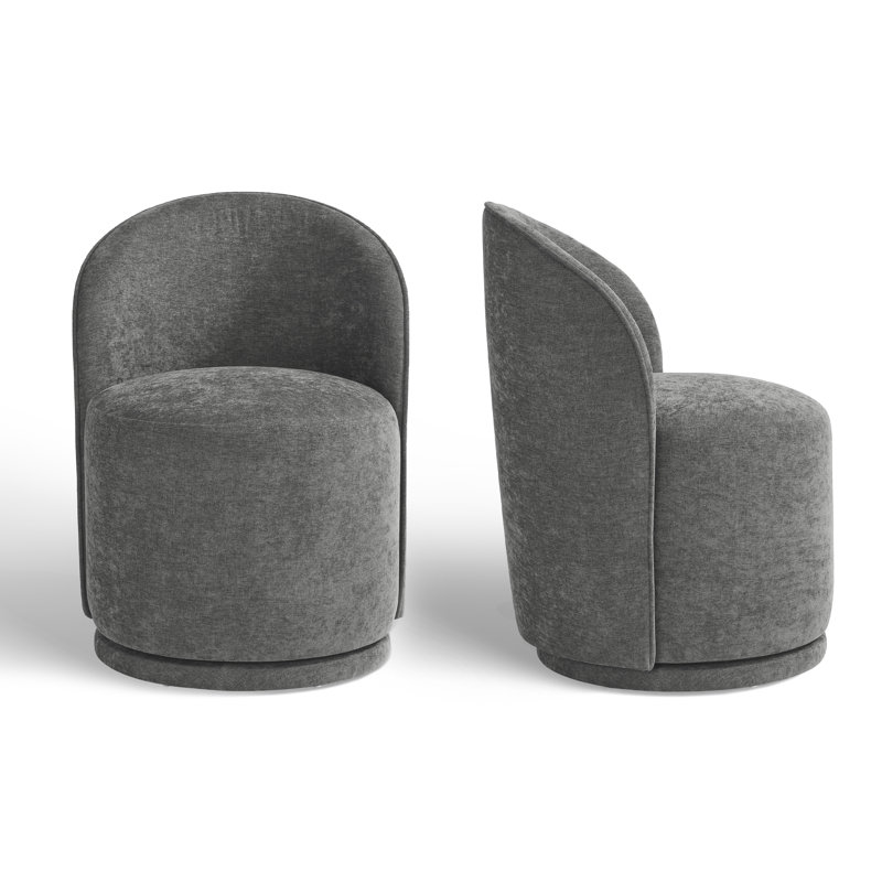 Integrated Barrel Armless Swivel Fabric Dining Chair（Set of 2）, Cotton Linen Dark Gray