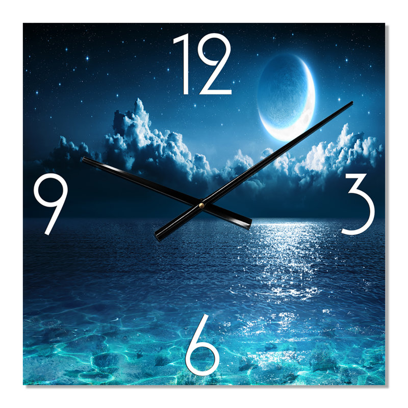 Horloge murale romantique nautique et côtière, lune romantique sur bleu profond I, Moyen