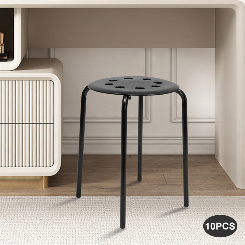 10 Pack Stacking Backless Stools Set with Metal Frame, Black