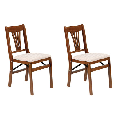 Winston Porter Stakmore Urn Wood Upholstered Seat Folding Chair Set, Fruitwood (2 Pack)