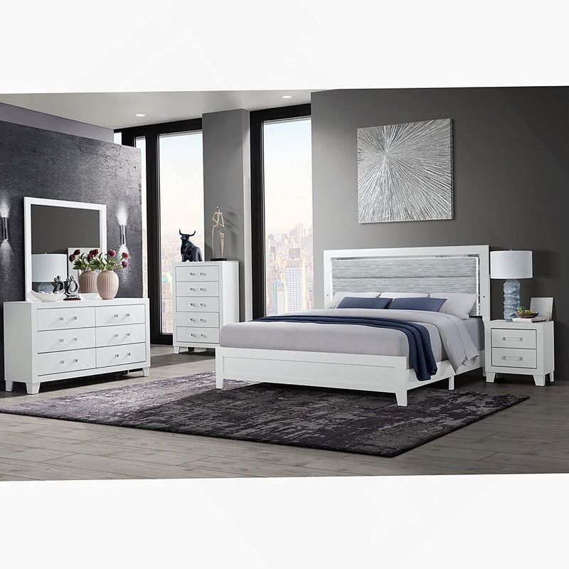 Commode horizontale en bois manufacturé avec 6 tiroirs, Blanc