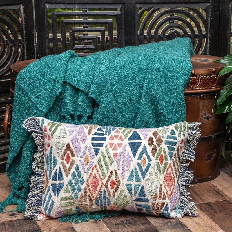Embroidered Cotton Blend Throw Pillow