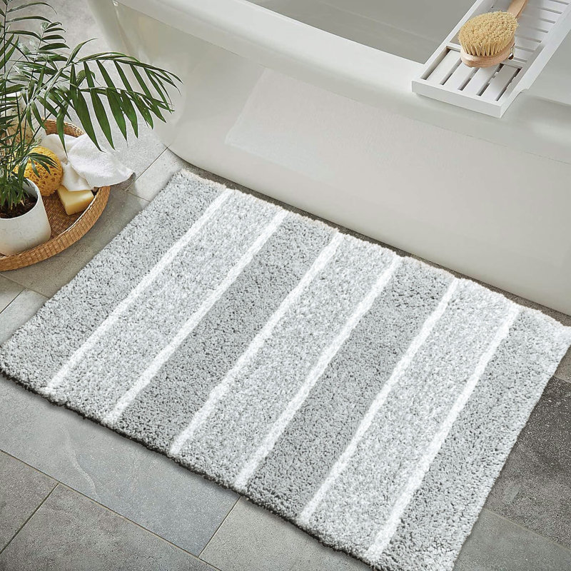Ensemble de 2 tapis de bain à rayures antidérapants 100% coton Cervantes, Grey/White, Grand