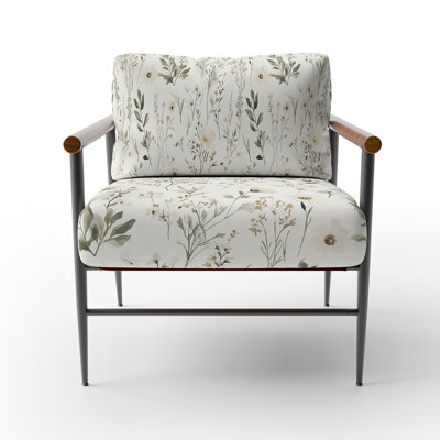 Country Farmhouse Upholstered Chair - Meadow Soft botanical Sage Arm Chair