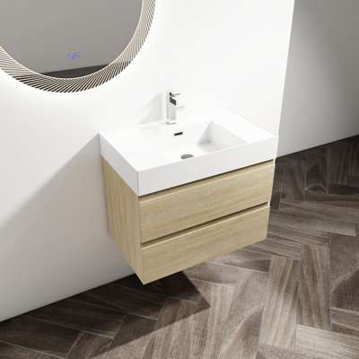 Meuble-lavabo 30 po avec lavabo en résine et 2 tiroirs à fermeture en douceur, chic moderne, chêne 30 po, lavabo, 2 meubles modernes, charme