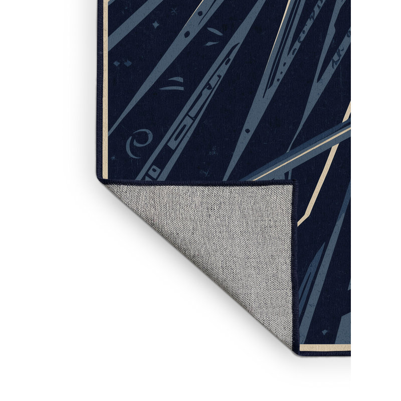 Tapis bleu lavable à la machine Rocco Seer Warrior, 7 x 9