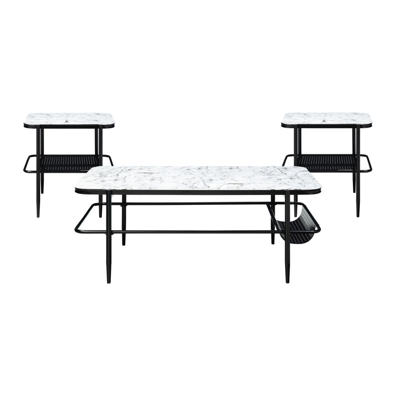 Table d'appoint 3 pièces: style moderne avec tablette portable en verre trempé à plateau en marbre blanc