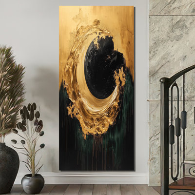 «Black Gold Modern Eclipse Moon», reproduction sur toile encadrée moderne