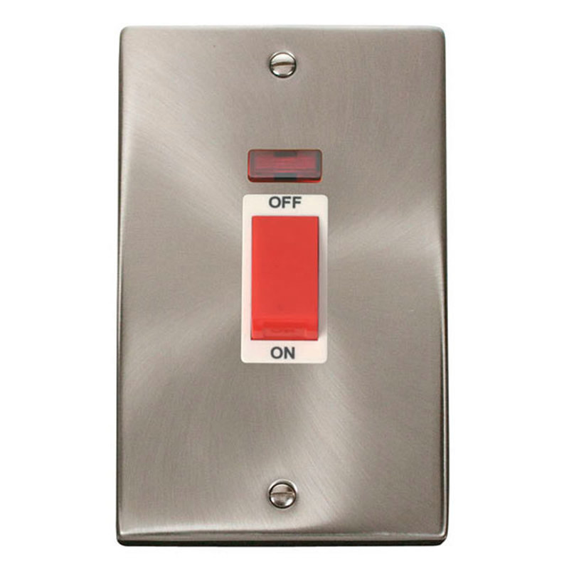 Satin / Brushed Chrome 2 Gang Size 45A Switch With Neon
