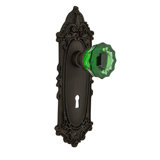 Victorian Plate with Decorative Keyhole and Crystal Emerald Door Knob