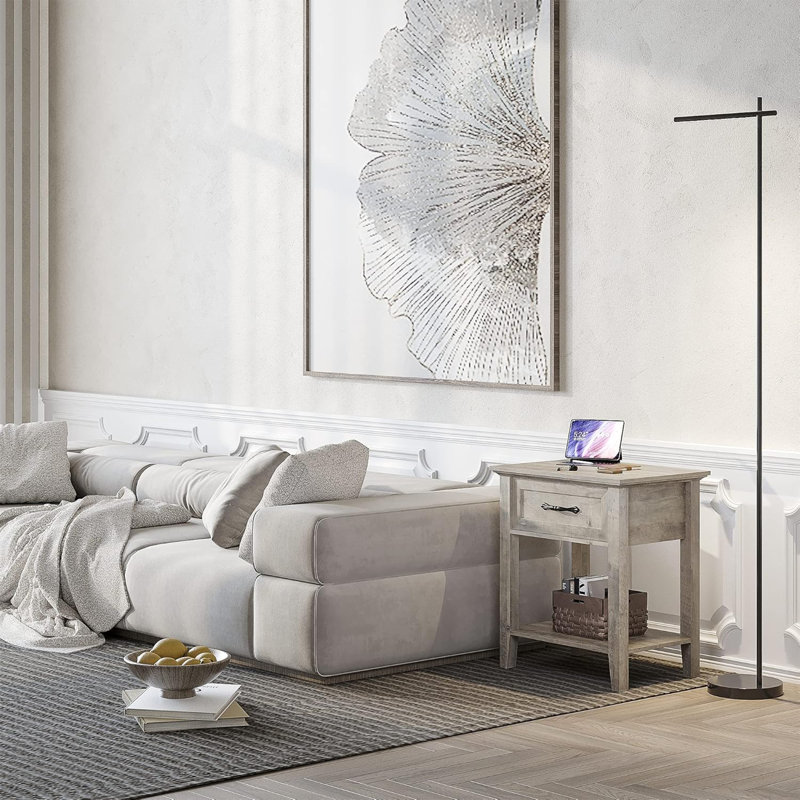 Table de bout avec tiroir, table d'appoint pour le salon, Blanc / Brun, Individuel