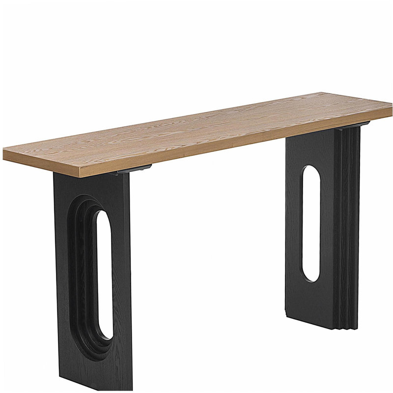 Uniquely Designed Console Table made of Fraxinus Mandschuric Solid Wood Veneer,with Distinctive Round Hollow Legs, Suitable for Foyer, Living Room, or Hallway.