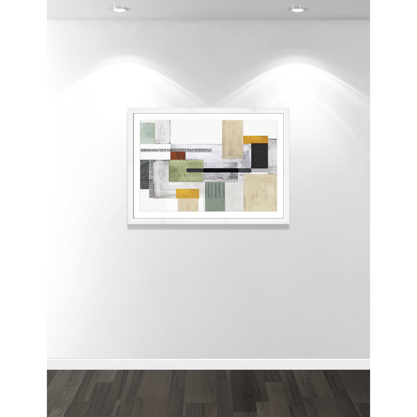 Playful Blocks Print by Tom Reeves, 31" H x 43" W x 1.25" D, White Cube Picture Framed, White