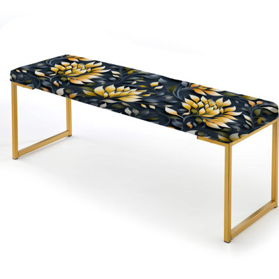 Yellow And Blue Mindful Fern Presence Zen - Floral Upholstered Gold Bench