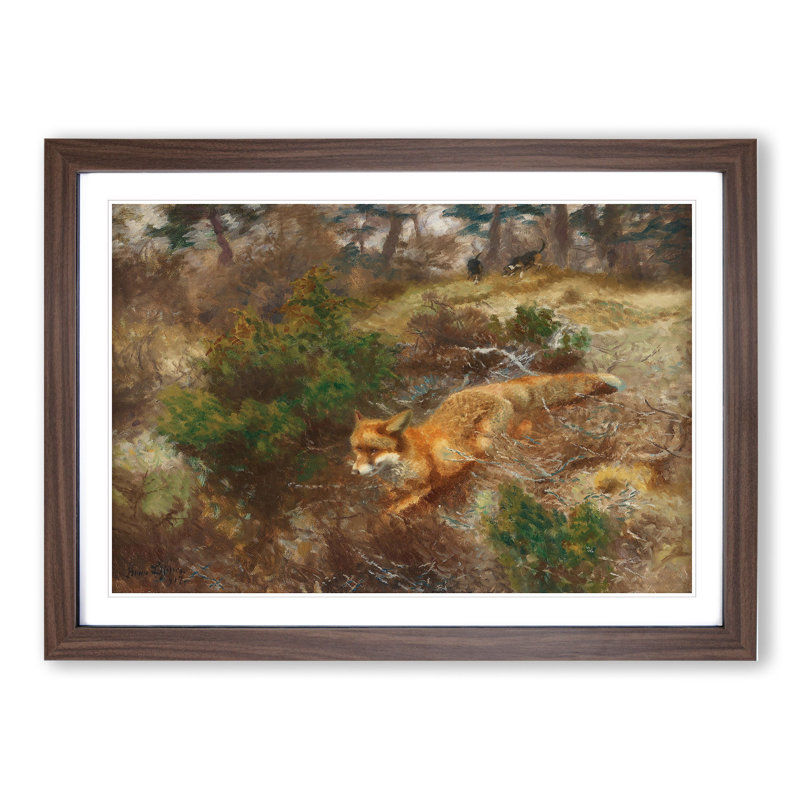 Fox and Hunting Dogs Vol.1 by Bruno Liljefors - Picture Frame Painting, Walnut Framed, 36cm H x 48cm W x 2cm D