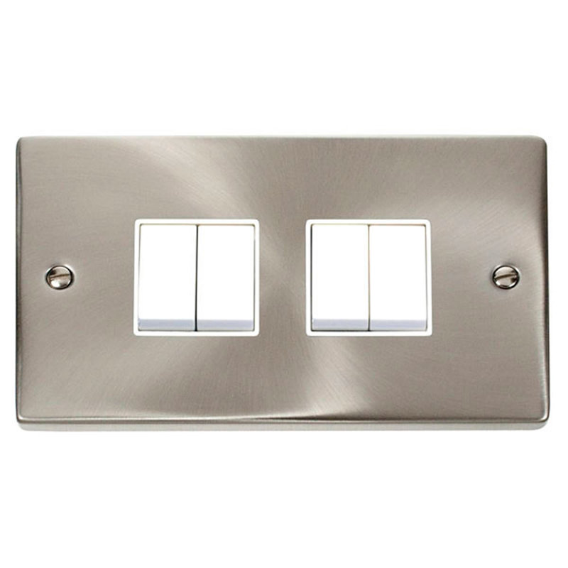 Satin / Brushed Chrome 10A 4 Gang 2 Way Light Switch