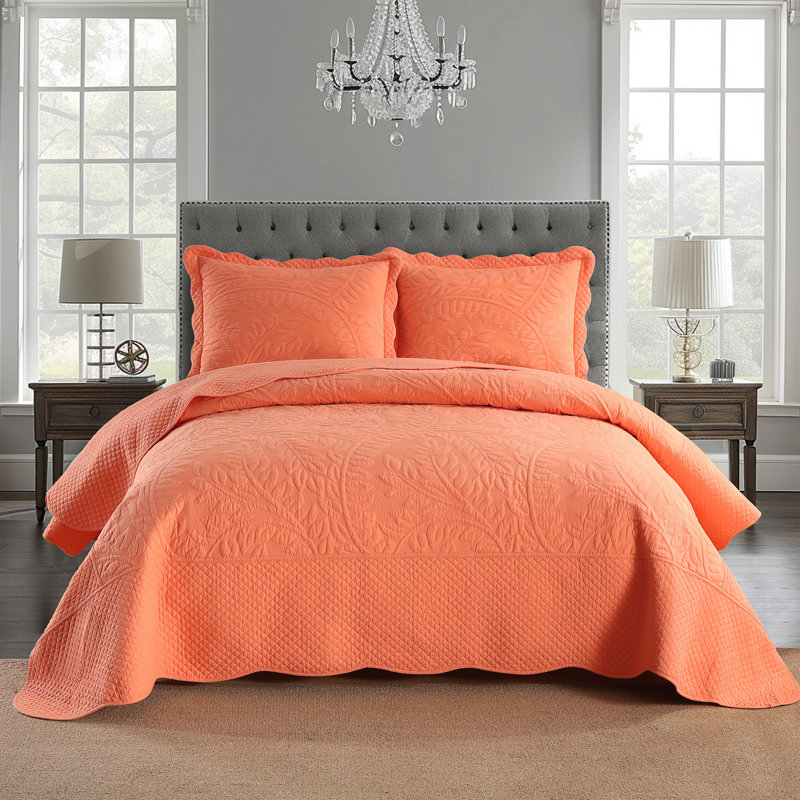 Cotton Quilt, Queen Quilt + 2 Standard Shams, Salmon