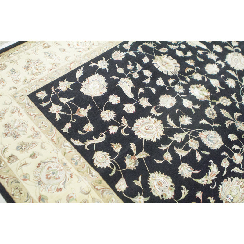 Tapis noir et doré de haute qualité noué à la main