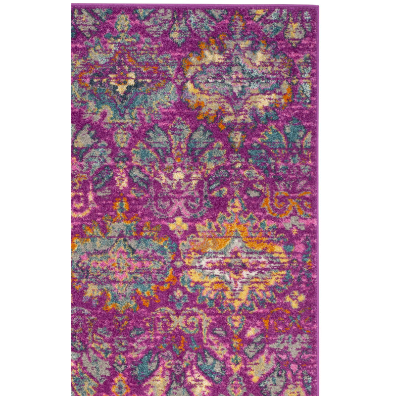 Christa Floral Fuchsia/Blue Area Rug, Runner 2'3" x 8'