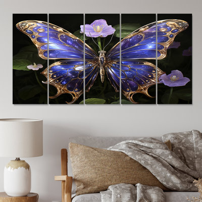Futuristic Purple Butterfly - Animals Butterfly Canvas Print - 5 Equal Panels
