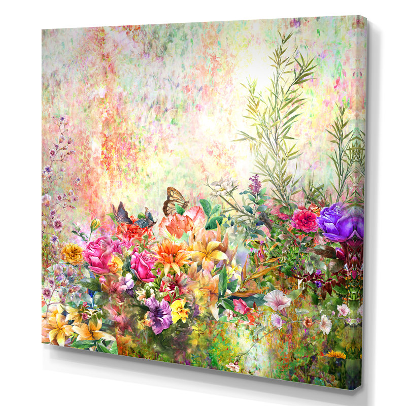 «Modern Multi And Green Summer Garden V», reproduction de cadre photo sur toile, H 16 po x l 16 po x P 1 po, Toile tendue