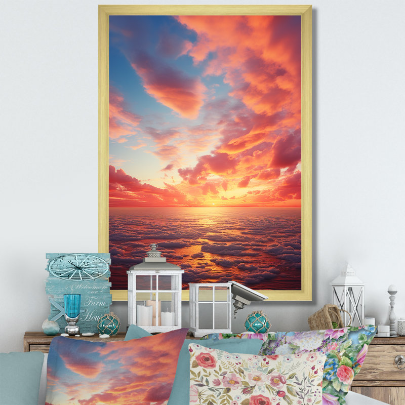 «Tillery Ocean Sunrise» sur toile, H 40 po x l 30 po x P 1,5 po, Encadrement doré