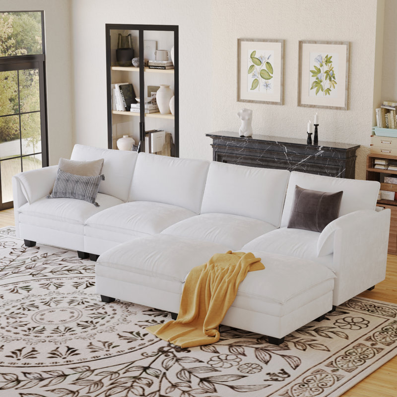 141.5'' U-Shaped Upholstered Sofas with Movable Ottoman, Beige