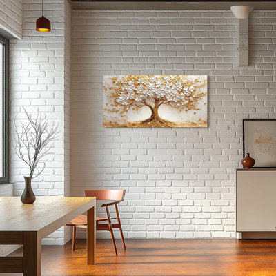 Blossom Tree Of Life Wall Art, White Gold Tree Large Wall Decor, Natural Landscape Abstract Art Paintings, Modern Home Wall Pictures For Living Room Bedroom Office Canvas Prints 20"X40"