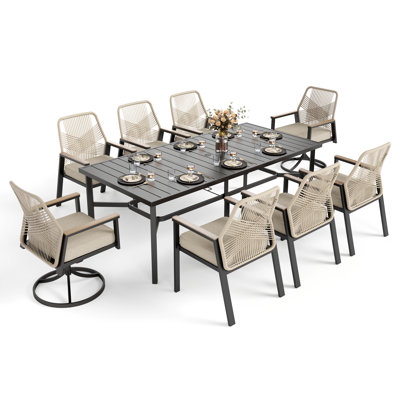 Kerrie 8 - Person 82.7'' L Outdoor Patio Dining Set With 8 Rattan Chairs