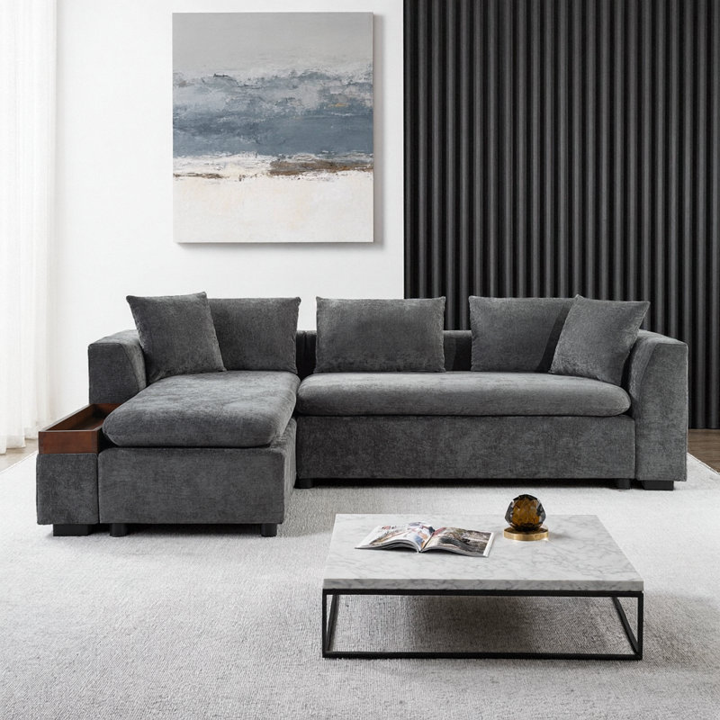 Canapé modulaire en L en chenille avec rangement en L 93,7 po pour espaces de vie modernes, Gris