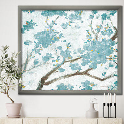 « bleu cerises florales i »-cadre photo imprimé sur toile
