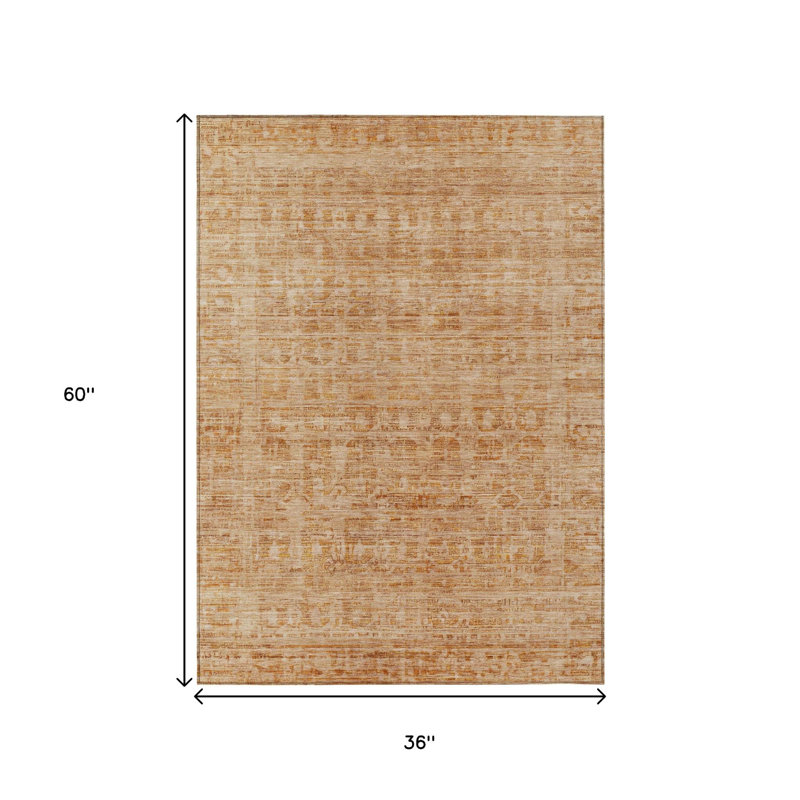 Tapis intérieur/extérieur lavable, motif abstrait corail et pêche, 90 x 150 cm