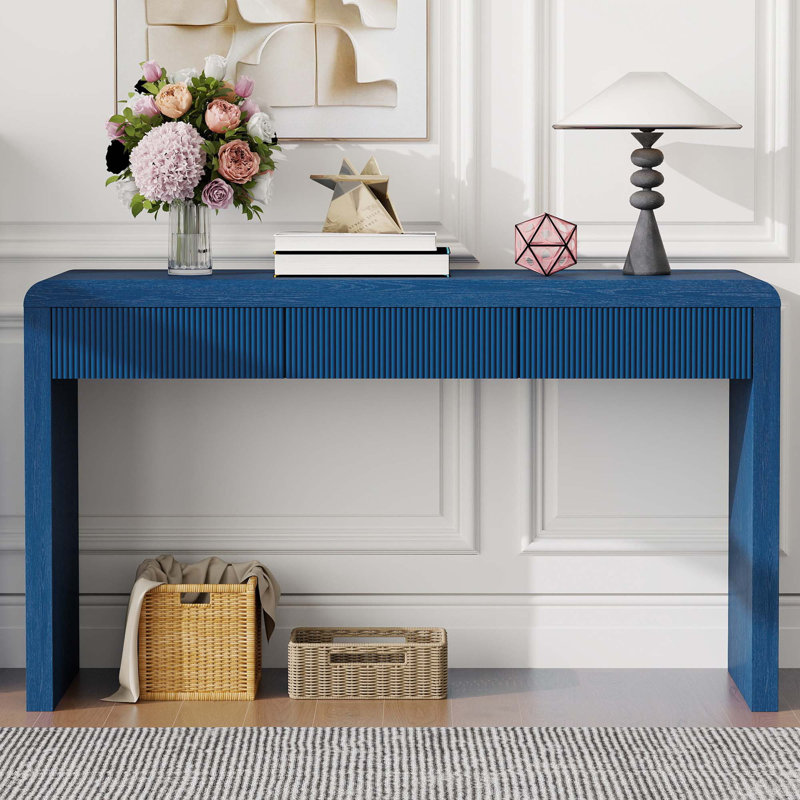 Console rustique avec 3 tiroirs cannelés, Marine