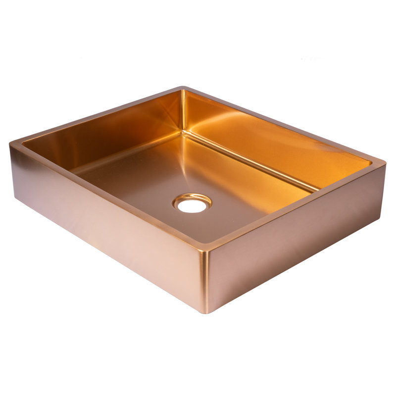 Stainless Steel Rectangular Vessel Bathroom Sink, Rose Gold