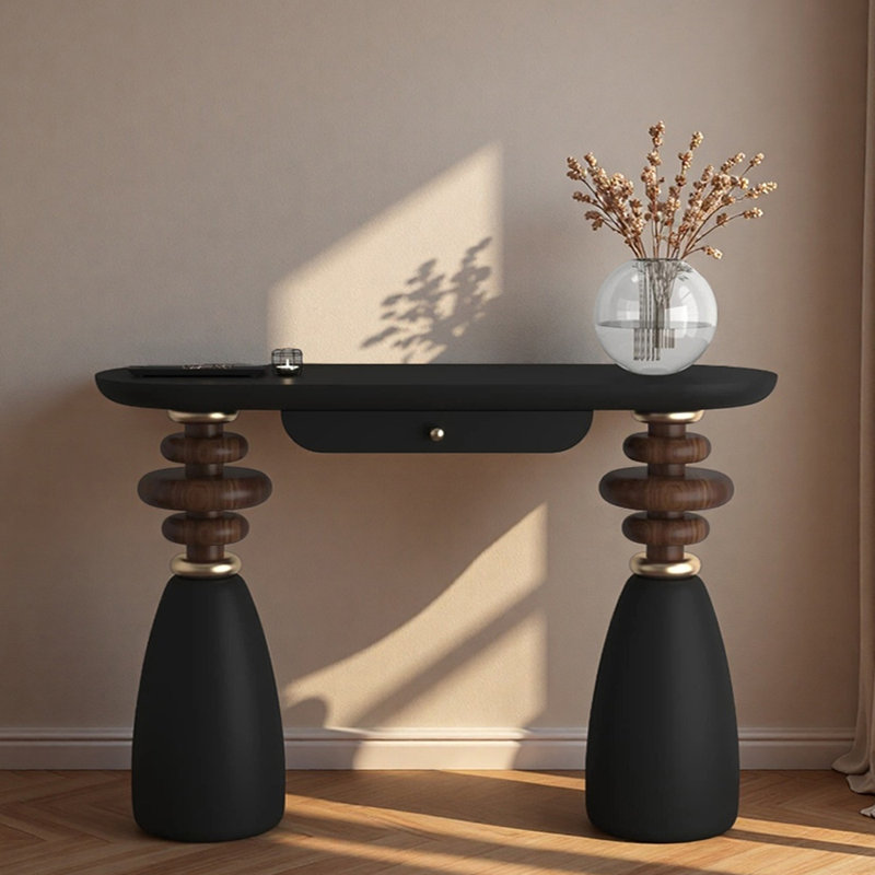 Table d'entrée en bois massif French French, Noir, H 33,5 po x l 55,1 po x P 11,8 po