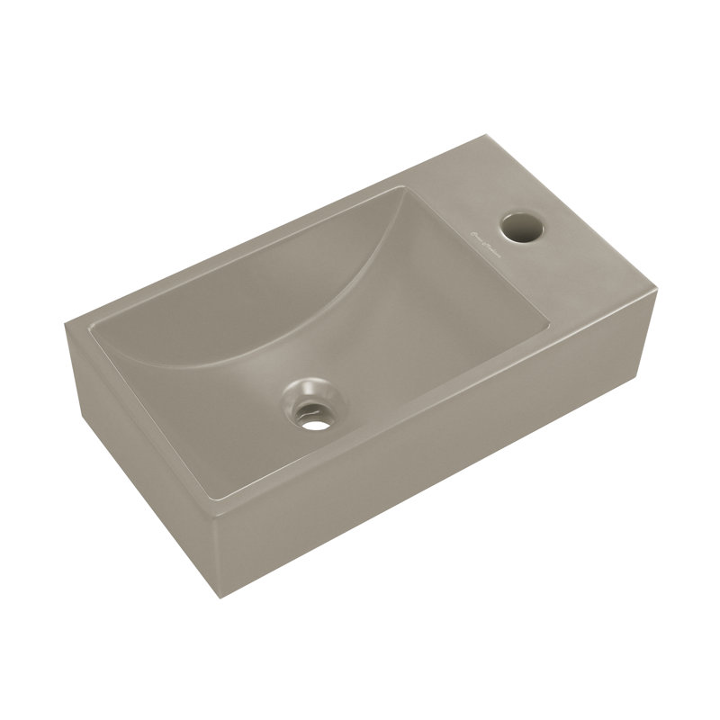 Lisse 16" Concrete Rectangle Wall-Mounted Sink With Right Side Faucet Mount , Matte Taupe