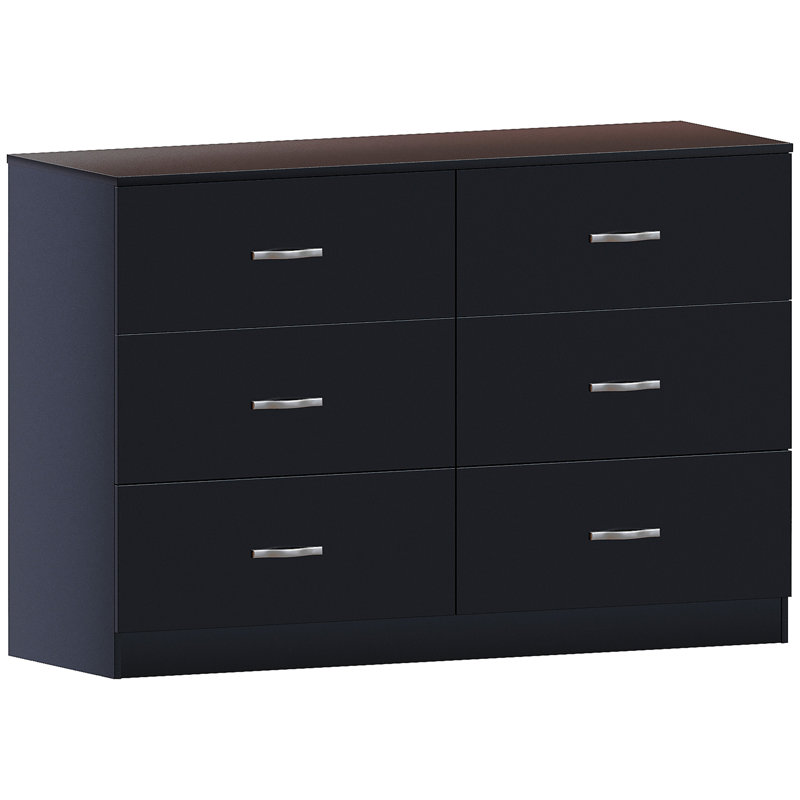 Maybery 6 - Drawer Wide Chest of Drawers, Bedroom Dresser & Storage Cabinet, Black