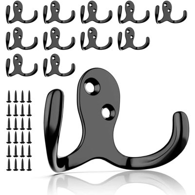 12 PCS Heavy Duty Coat Hooks - Wall Mounted Hooks For Coats, Backpacks, Robes & Hats - Includes 24 Screws