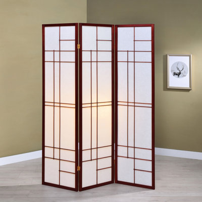 Paravent pliant à 3 panneaux en pin, couleur blanc, brun et rouge, 183 cm de hauteur. Idéal pour un décor sophistiqué, il permet de séparer les espaces et d'apporter une touche chaleureuse à votre pièce.