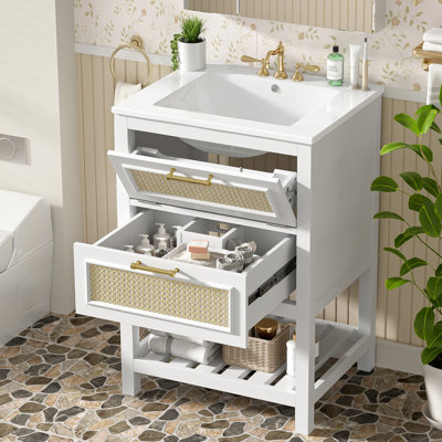 Meuble-lavabo 2 tiroirs 2 tiroirs avec lavabo en céramique 2 tiroirs Ratten