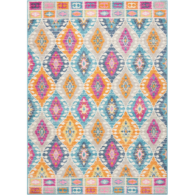 Stovall Blue/Yellow/Pink Rug, Rectangle 160 x 221cm