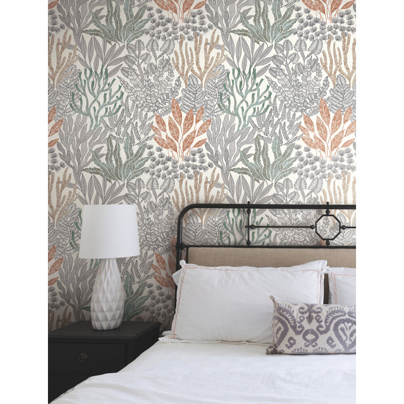 Coral Leaves Wallpaper Roll, Coral Black