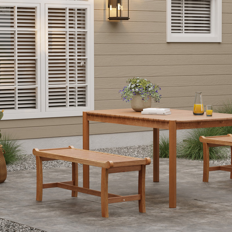 Keaton Solid Wood Slatted Outdoor Bench